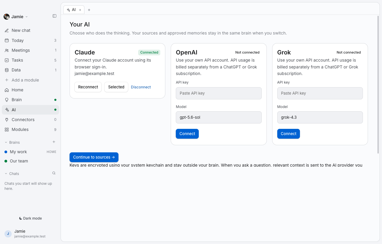 Thoughtspan Desktop — Your AI. Use the AI that fits your work while keeping your sources and approved knowledge in the same brains.